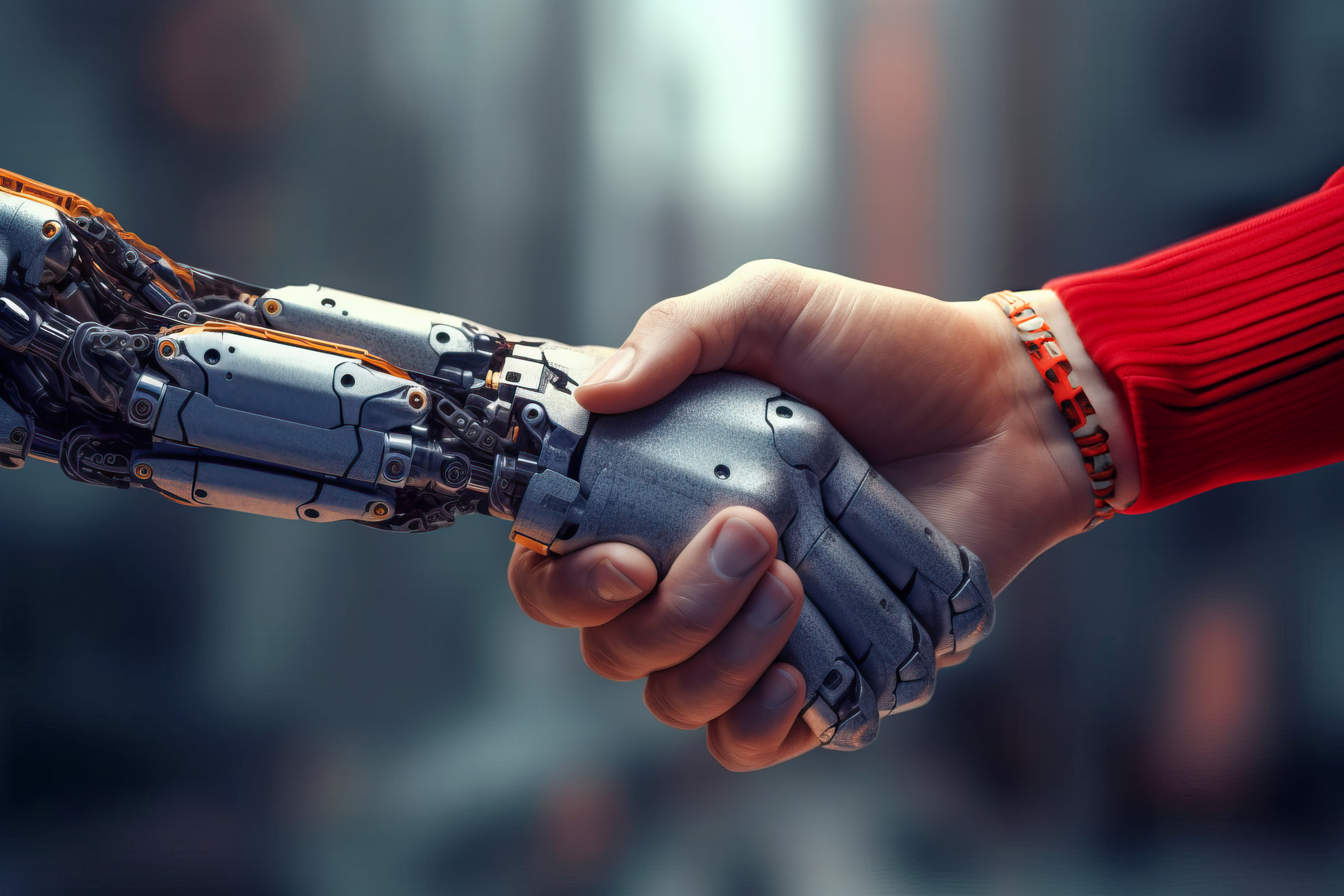 Robot and human shaking hands