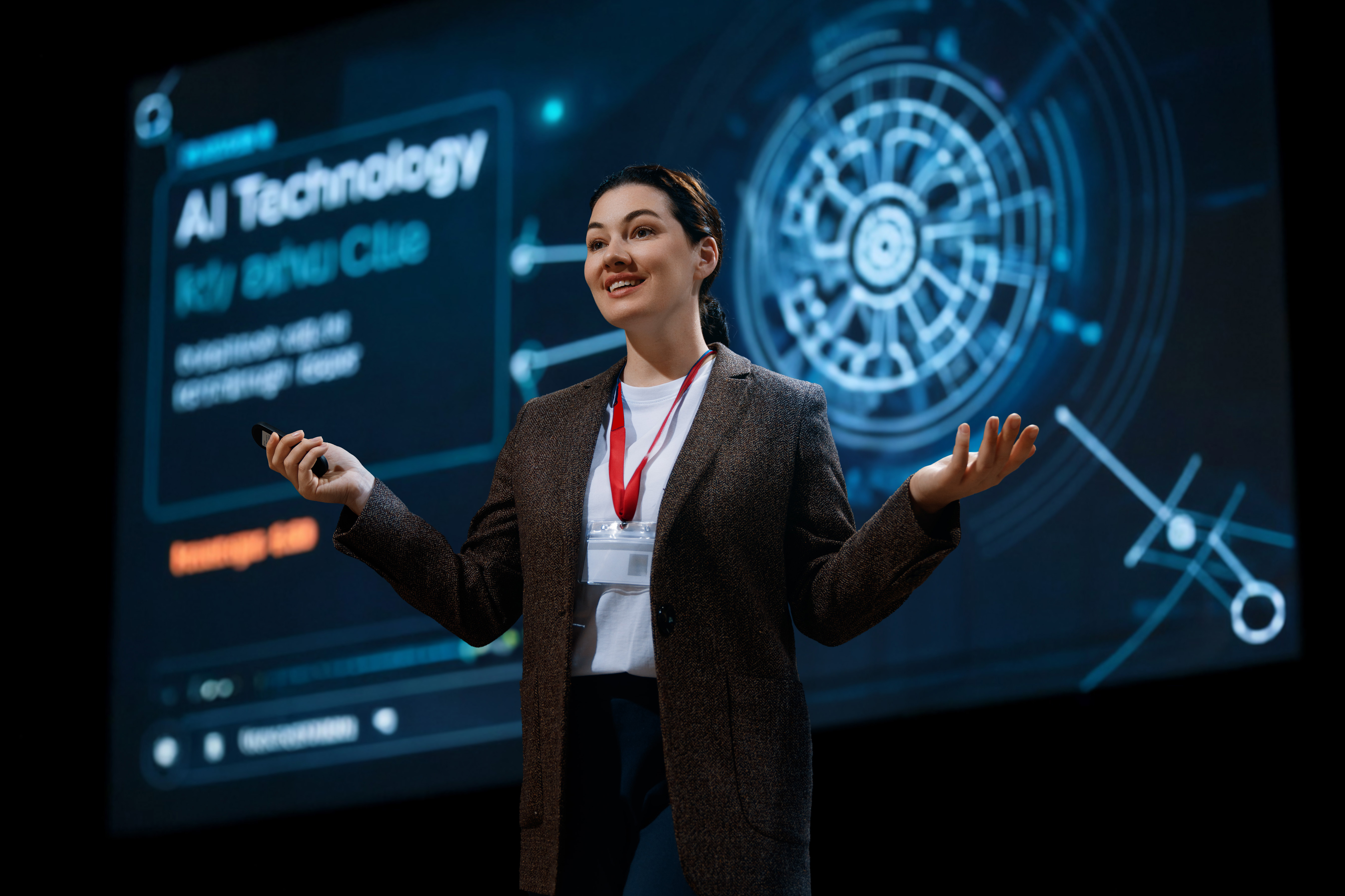 Woman presenting on AI technology