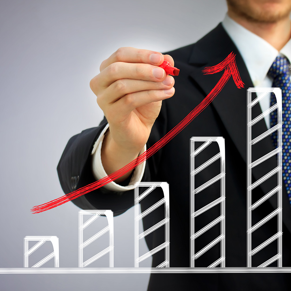 Writing on a board, arrow going up.